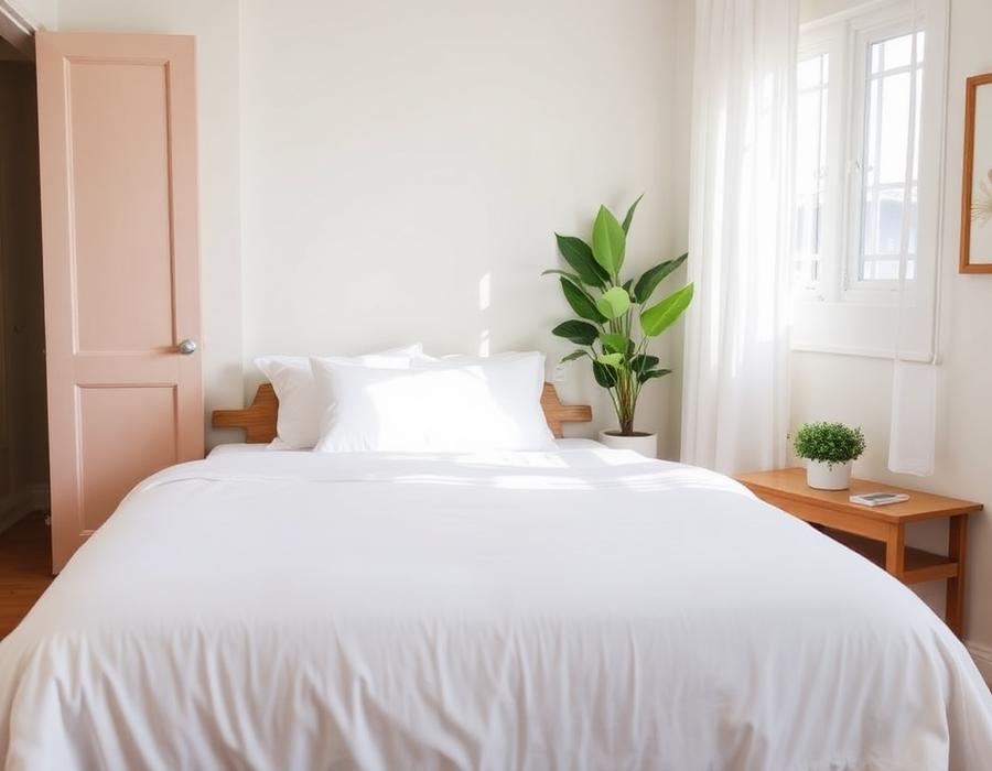 Guest-ready rental bedroom prepared by Airbnb cleaning service in Hartford, CT